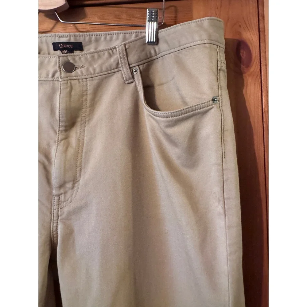 Quince 5-Pocket Pants 40x32 Khaki Tan Straight Leg Stretch Cotton Minimalist